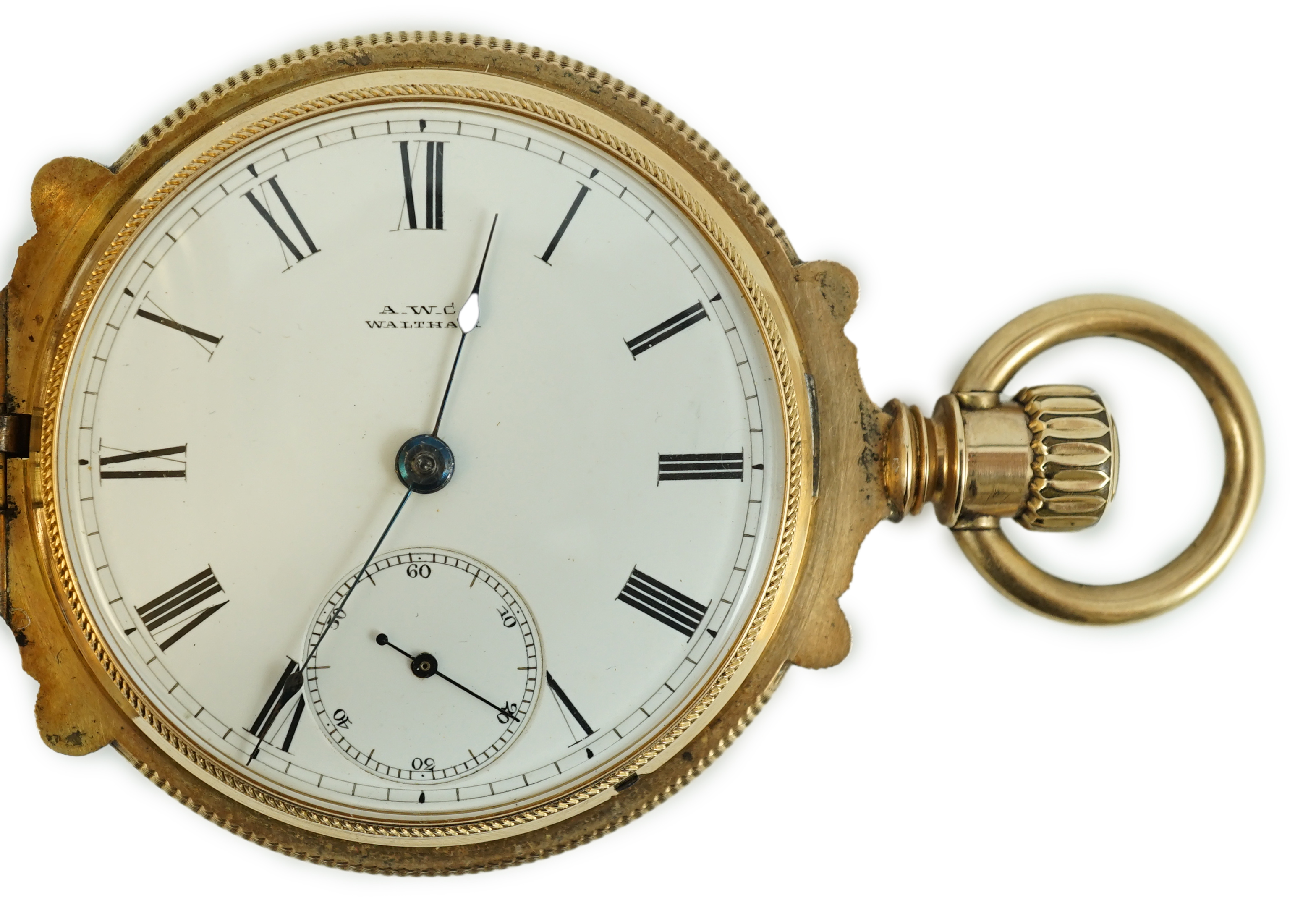 A late 19th/early 20th century American 14k gold Waltham hunter pocket watch, by William Ellery